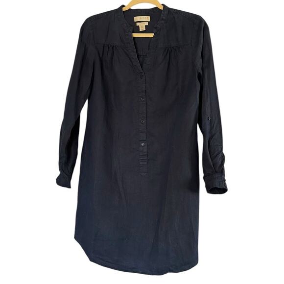 Kenar 100% Linen Shirt Dress Women's Size 6 Navy Button Front Roll-Tab Sleeves - Picture 1 of 8